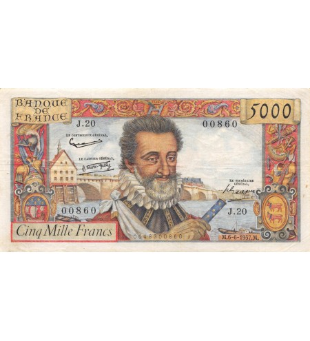 FRANCE, HENRI IV, 5000 FRANCS 06.06.1957