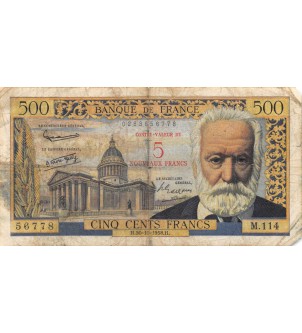 FRANCE, VICTOR HUGO, 5 NF / 500 FRANCS 30.10.1958 2