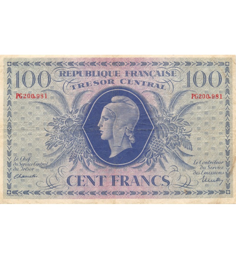 BILLET DU TRESOR, 100 FRANCS MARIANNE 1943 Série PG