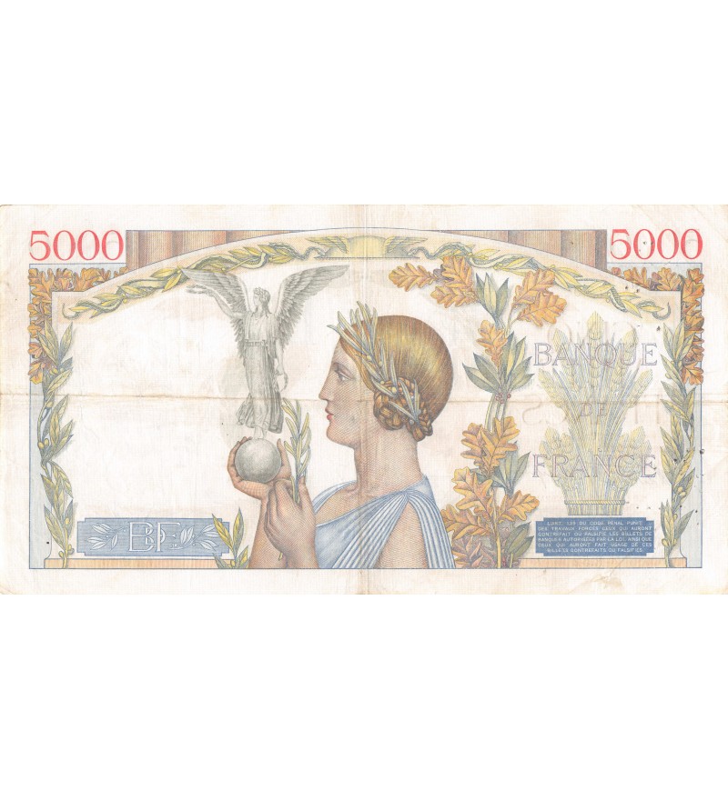 FRANCE, VICTOIRE Taille douce, 5000 FRANCS 13.10.1938