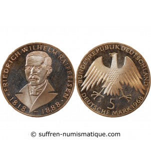 ALLEMAGNE, Friedrich Wilhelm﻿ Raiffeisen ﻿- 5 MARK ARGENT 1968 J HAMBOURG