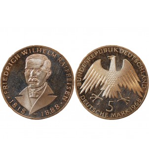 ALLEMAGNE, Friedrich Wilhelm﻿ Raiffeisen ﻿- 5 MARK ARGENT 1968 J HAMBOURG 2