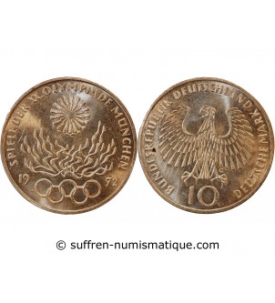 ALLEMAGNE, FLamme JO MUNICH - 10 MARK ARGENT 1972 G KARLSRUHE﻿