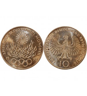 ALLEMAGNE, FLamme JO MUNICH - 10 MARK ARGENT 1972 G KARLSRUHE﻿ 2