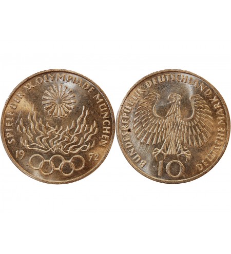 ALLEMAGNE, FLamme JO MUNICH - 10 MARK ARGENT 1972 G KARLSRUHE﻿