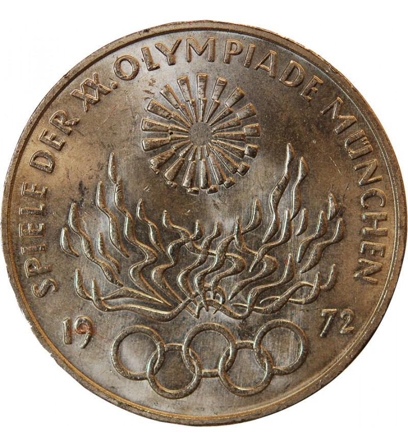 ALLEMAGNE, Flamme JO MUNICH - 10 MARK ARGENT 1972 D MUNICH