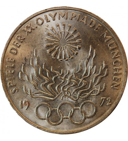 ALLEMAGNE, Flamme JO MUNICH - 10 MARK ARGENT 1972 D MUNICH