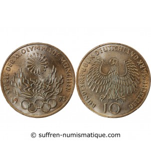 ALLEMAGNE, Flamme JO MUNICH - 10 MARK ARGENT 1972 D MUNICH