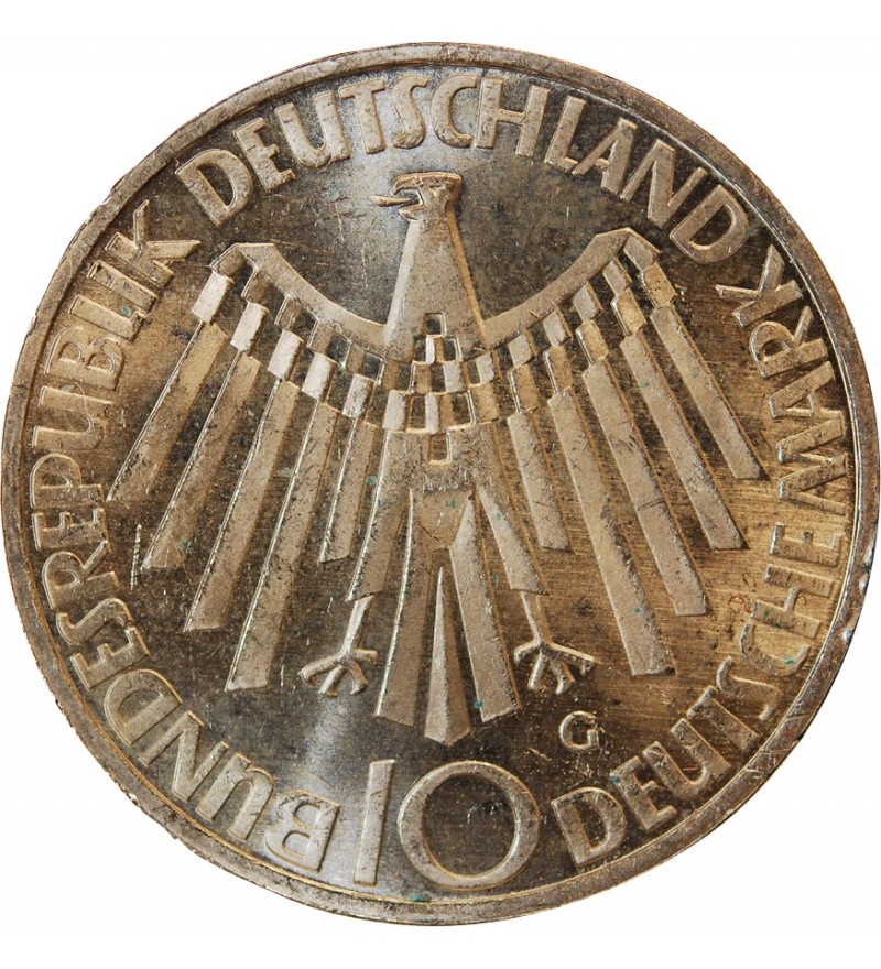 ALLEMAGNE, Emblème des JO MUNICH - 10 MARK ARGENT 1972 G KARLSRUHE