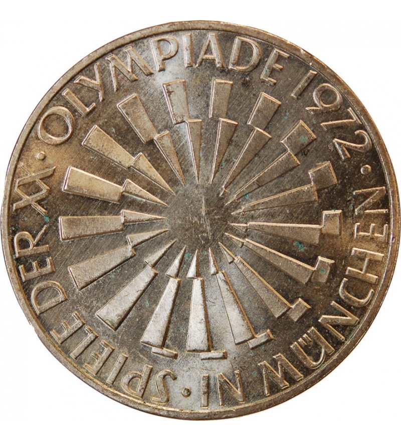 ALLEMAGNE, Emblème des JO MUNICH - 10 MARK ARGENT 1972 G KARLSRUHE