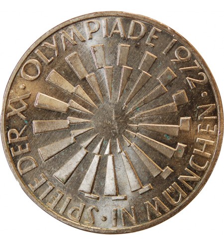 ALLEMAGNE, Emblème des JO MUNICH - 10 MARK ARGENT 1972 G KARLSRUHE