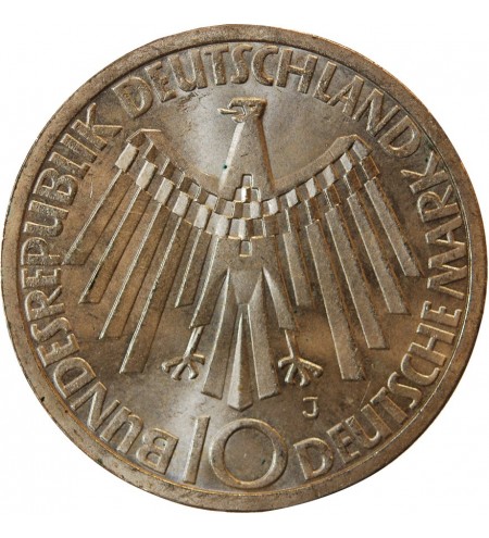 ALLEMAGNE, Emblème des JO MUNICH - 10 MARK ARGENT 1972 J HAMBOURG