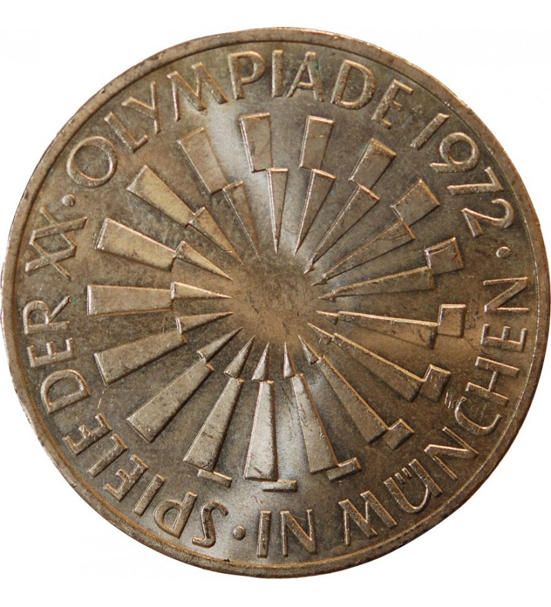 ALLEMAGNE, Emblème des JO MUNICH - 10 MARK ARGENT 1972 J HAMBOURG