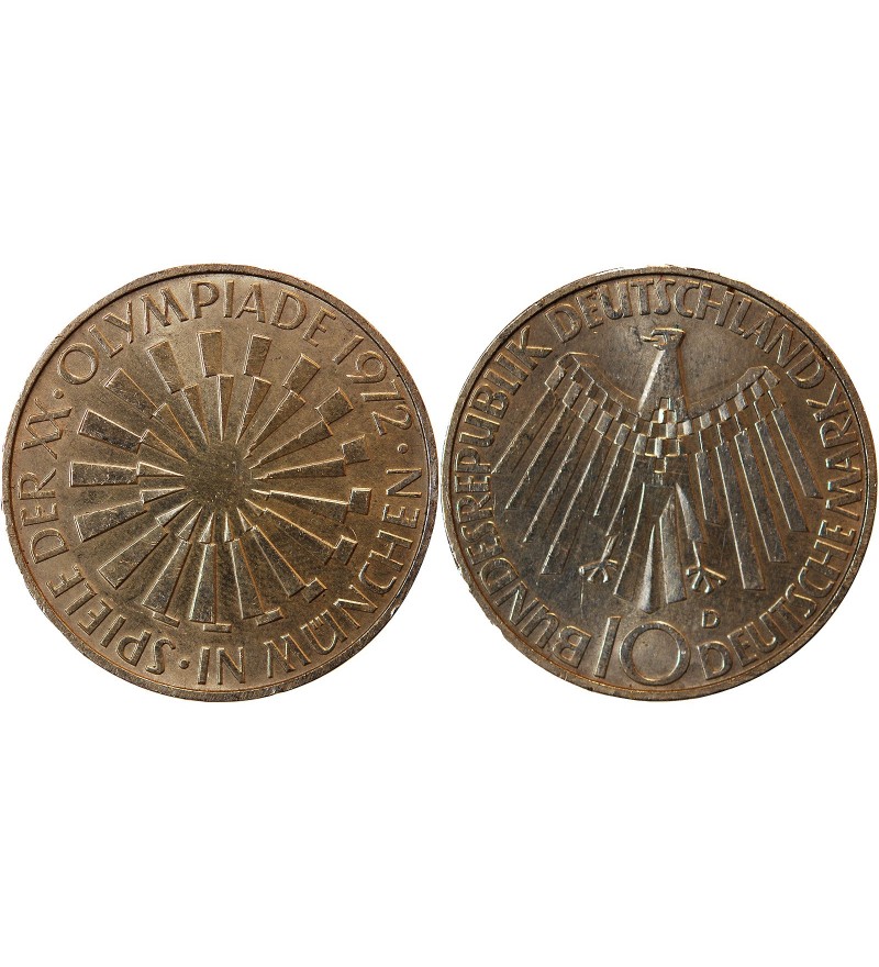 ALLEMAGNE, Emblème des JO MUNICH - 10 MARK ARGENT 1972 D MUNICH