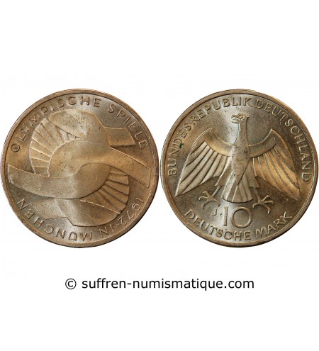 ALLEMAGNE, JO de MUNICH - 10 MARK ARGENT 1972 J HAMBOURG