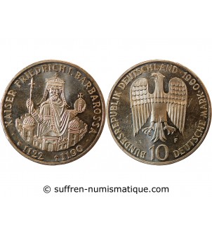 ALLEMAGNE, Friedrich 1er Barbarossa - 10 MARK ARGENT 1990 F STUTTGART