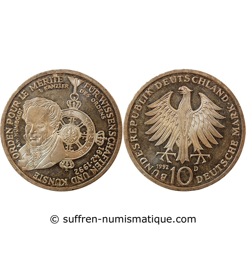 ALLEMAGNE, Décoration du Mérite - 10 MARK ARGENT 1992 D MUNICH