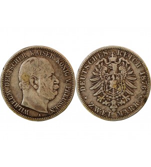 ALLEMAGNE, PRUSSE, WILHELM I - 2 MARK ARGENT 1876  2