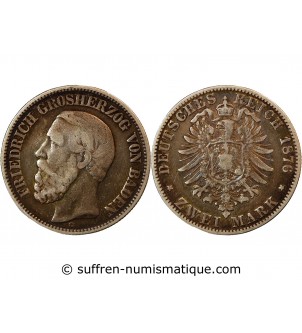 ALLEMAGNE, BADEN, FRIEDRICH﻿ GROSHERZOG﻿ - 2 MARK ARGENT 1876 G