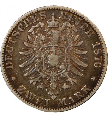 ALLEMAGNE, BADEN, FRIEDRICH﻿ GROSHERZOG﻿ - 2 MARK ARGENT 1876 G
