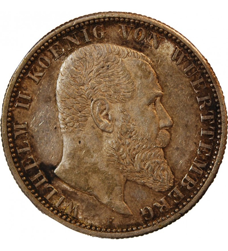 ALLEMAGNE, WUERTTEMBERG, WILHELM II - 2 MARK ARGENT 1908 F﻿