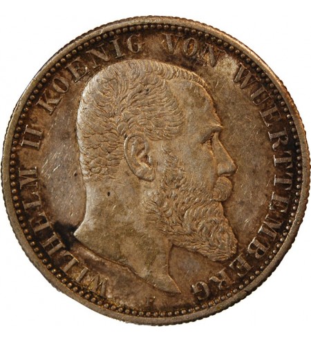 ALLEMAGNE, WUERTTEMBERG, WILHELM II - 2 MARK ARGENT 1908 F﻿