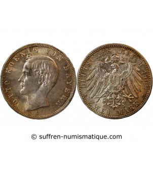 ALLEMAGNE, BAYERN, OTTO - 2 MARK ARGENT 1908 D