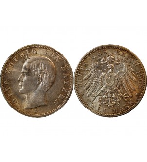 ALLEMAGNE, BAYERN, OTTO - 2 MARK ARGENT 1908 D 2