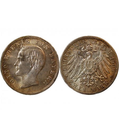 ALLEMAGNE, BAYERN, OTTO - 2 MARK ARGENT 1908 D