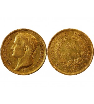 NAPOLEON Ier - 40 FRANCS OR 1808 H LA ROCHELLE "Type République" 2