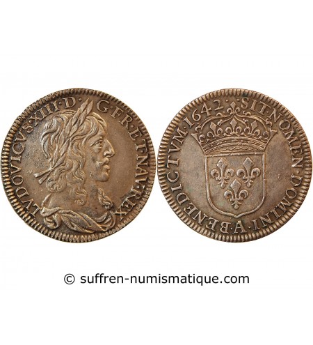 LOUIS XIII - 1/4 ECU ARGENT 1642 PARIS 'Variété 2 points, R3"