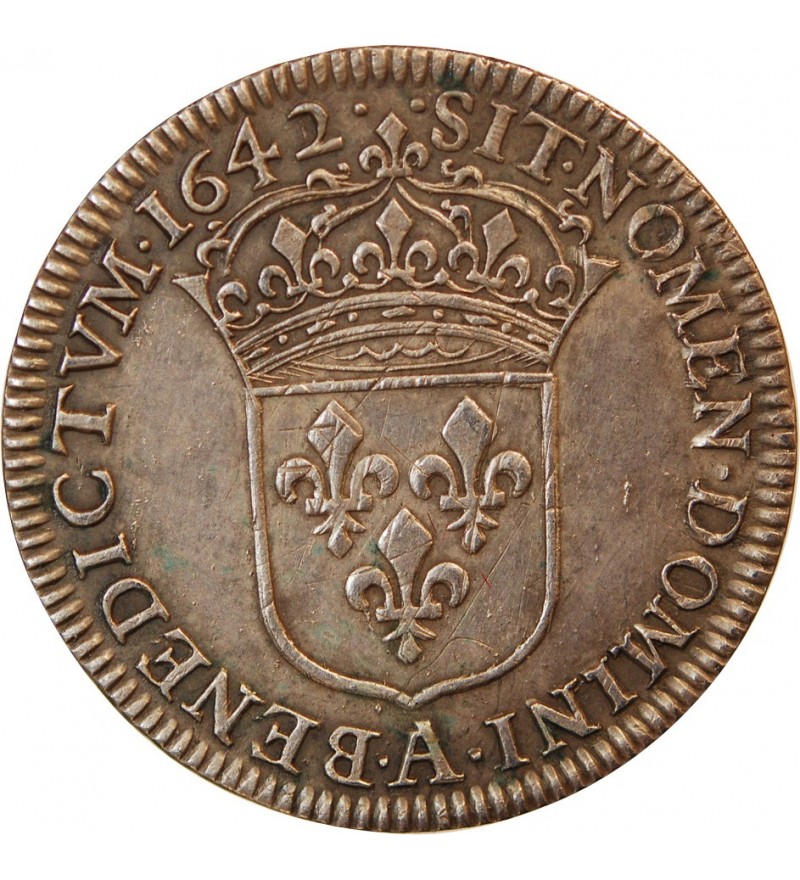 LOUIS XIII - 1/4 ECU ARGENT 1642 PARIS 'Variété 2 points, R3"