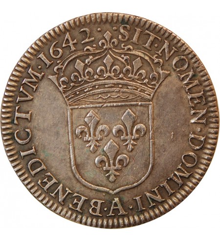 LOUIS XIII - 1/4 ECU ARGENT 1642 PARIS 'Variété 2 points, R3"