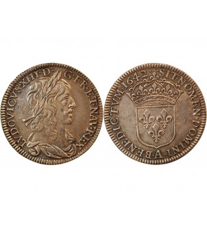 LOUIS XIII - 1/4 ECU ARGENT 1642 PARIS 'Variété 2 points, R3" 2