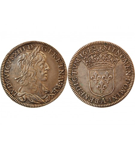 LOUIS XIII - 1/4 ECU ARGENT 1642 PARIS 'Variété 2 points, R3"