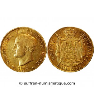 ITALIE, NAPOLEON﻿ 1er - 40 LIRE OR 1808 M MILAN﻿﻿ "Variété à la virgule 180,8"