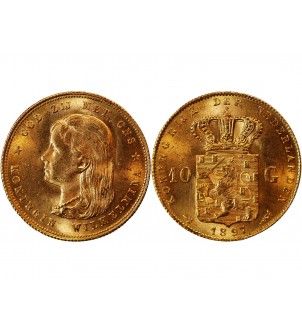 PAYS-BAS, WILHELMINA - 10 GULDEN OR 1897 2