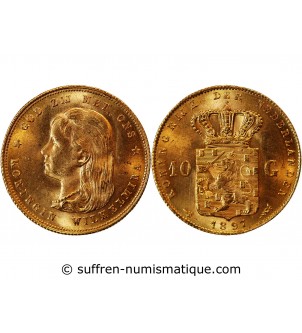 PAYS-BAS, WILHELMINA - 10 GULDEN OR 1897