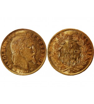 NAPOLEON III - 5 FRANCS OR 1864 A PARIS 2