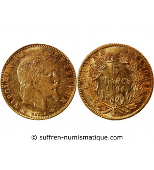 NAPOLEON III - 5 FRANCS OR 1864 A PARIS
