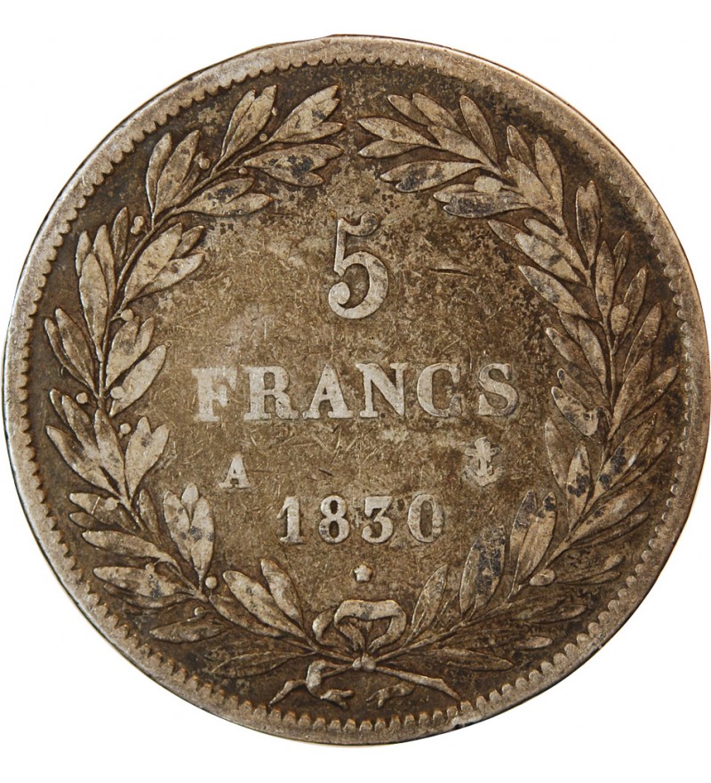 LOUIS PHILIPPE﻿ - 5 FRANCS ARGENT 1830 A PARIS "Type Tiolier, Tr relief"