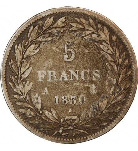 LOUIS PHILIPPE﻿ - 5 FRANCS ARGENT 1830 A PARIS "Type Tiolier, Tr relief"