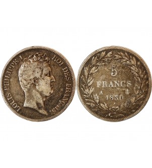 LOUIS PHILIPPE﻿ - 5 FRANCS ARGENT 1830 A PARIS "Type Tiolier, Tr relief" 2