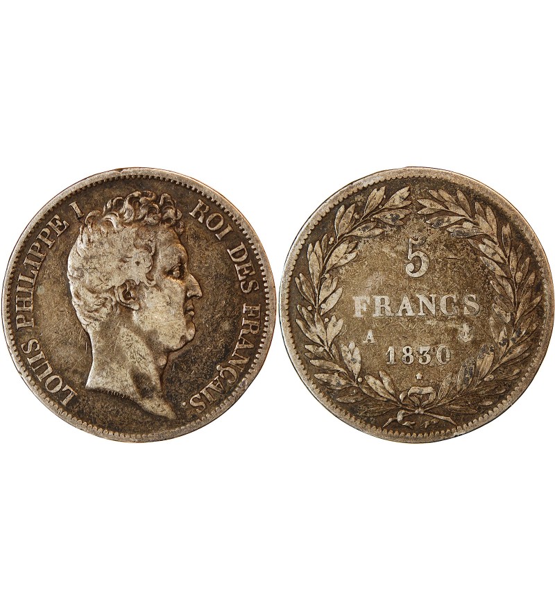 LOUIS PHILIPPE﻿ - 5 FRANCS ARGENT 1830 A PARIS "Type Tiolier, Tr relief"