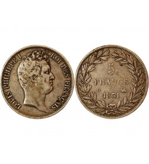 LOUIS PHILIPPE﻿ - 5 FRANCS ARGENT 1831 B ROUEN "Type Tiolier, Tr Creux 2