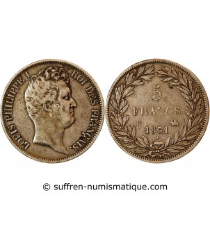 LOUIS PHILIPPE﻿ - 5 FRANCS ARGENT 1831 B ROUEN "Type Tiolier, Tr Creux