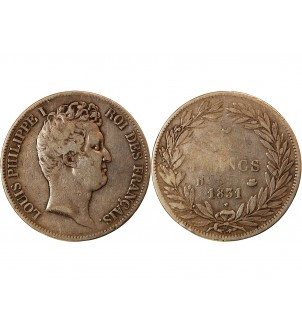 LOUIS PHILIPPE﻿ - 5 FRANCS ARGENT 1831 D LYON "Type Tiolier, Tr creux" 2