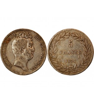 LOUIS PHILIPPE﻿ - 5 FRANCS ARGENT 1831 I LIMOGES "Type Tiolier, Tr creux" 2