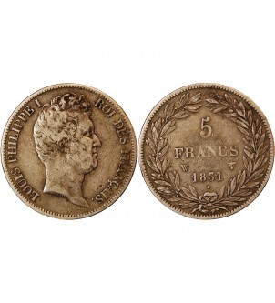 LOUIS PHILIPPE﻿ - 5 FRANCS ARGENT 1831 W LILLE "Type Tiolier, Tr relief" 2