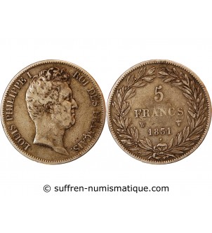 LOUIS PHILIPPE﻿ - 5 FRANCS ARGENT 1831 W LILLE "Type Tiolier, Tr relief"